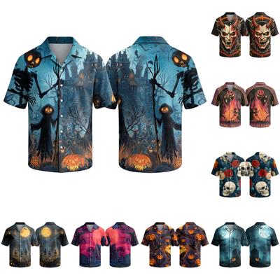 Men's Casual Short Sleeve Button Up Shirt Halloween Graphic Print Camp Collar Relaxed Fit Top
