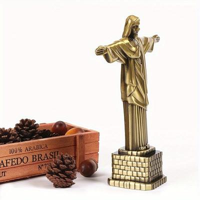 Jesus Figurine Statue Brazil Christ The Redeemer Statue Tabletop Sculpture Metal Crafts Big Ben World Famous Building Home Decor