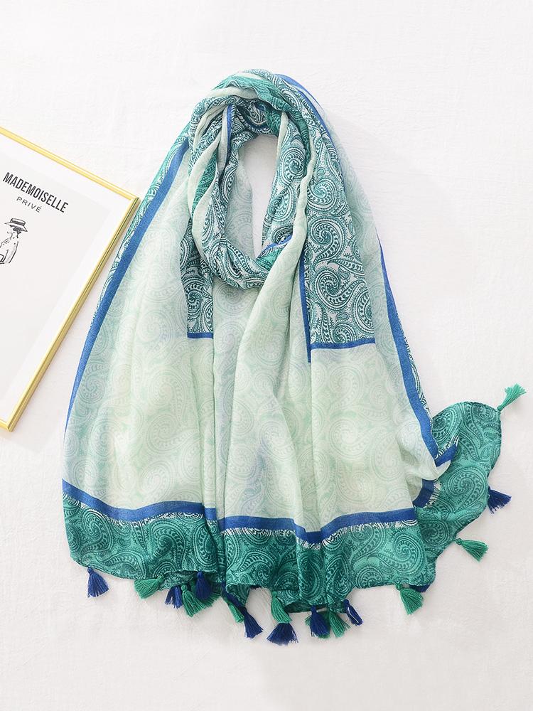 Summer Elegant Women Silk Scarf Beach Wrap Shawls Sweet Tassel Print Mujer Lady Sunscreen Bandana Hijab Bohemian Scarve Pareo