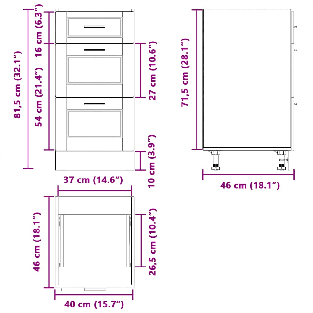 Porto Kitchen Base Cabinet Smoked Oak Particleboard