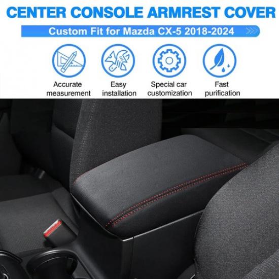 Leather Car Center Console Box Armrest Cover Protector For Mazda CX-5 2018-2024