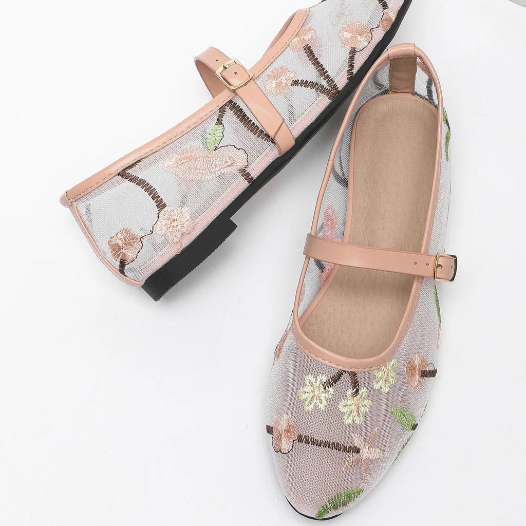 Fashion IPPEUM Mesh Ballet Flats Women Plus Size 44 Ballerina Flat Trend 2024 Zapatos Bailarinas De Mujer