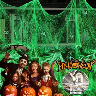 Weiße Leuchtende Spinnweben mit Schwarzen Plastikspinnen Halloween Indoor Outdoor Gruselige Party Spukhaus Deko