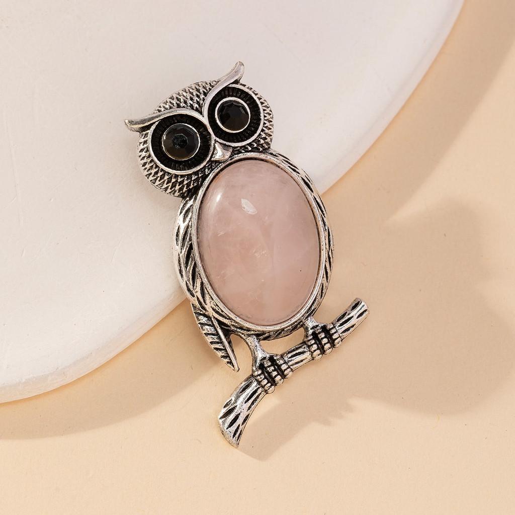 Owl Pendant Brooch With Natural Stone Embedding For Fashion Accessories