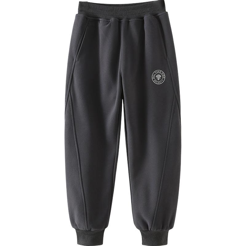 2024 Boys' Fleece-Lined Thick Cotton Winter Pants for Middle and Big Kids - Sports Style
