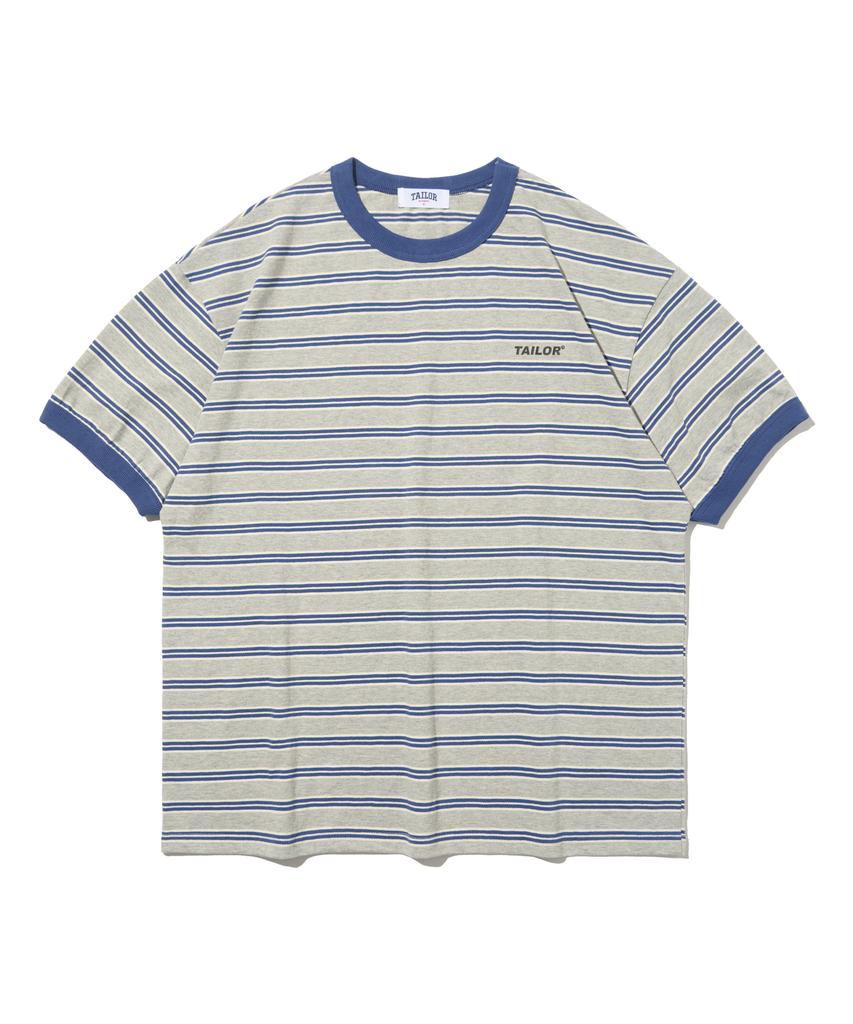 TAILOR STUDIO Minimal Logo Stripe Short Sleeve T-Shirt (Gray/Blue)