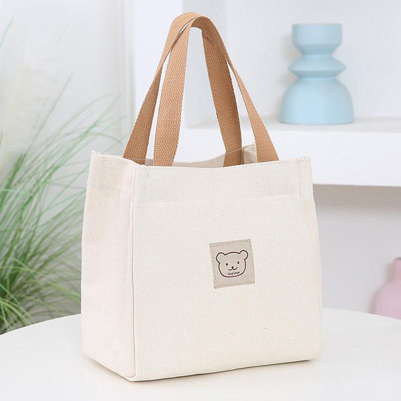 

Модная холщовая сумка-сумка Bento Lunch Box Маленькая тканевая сумка для переноски бежевый