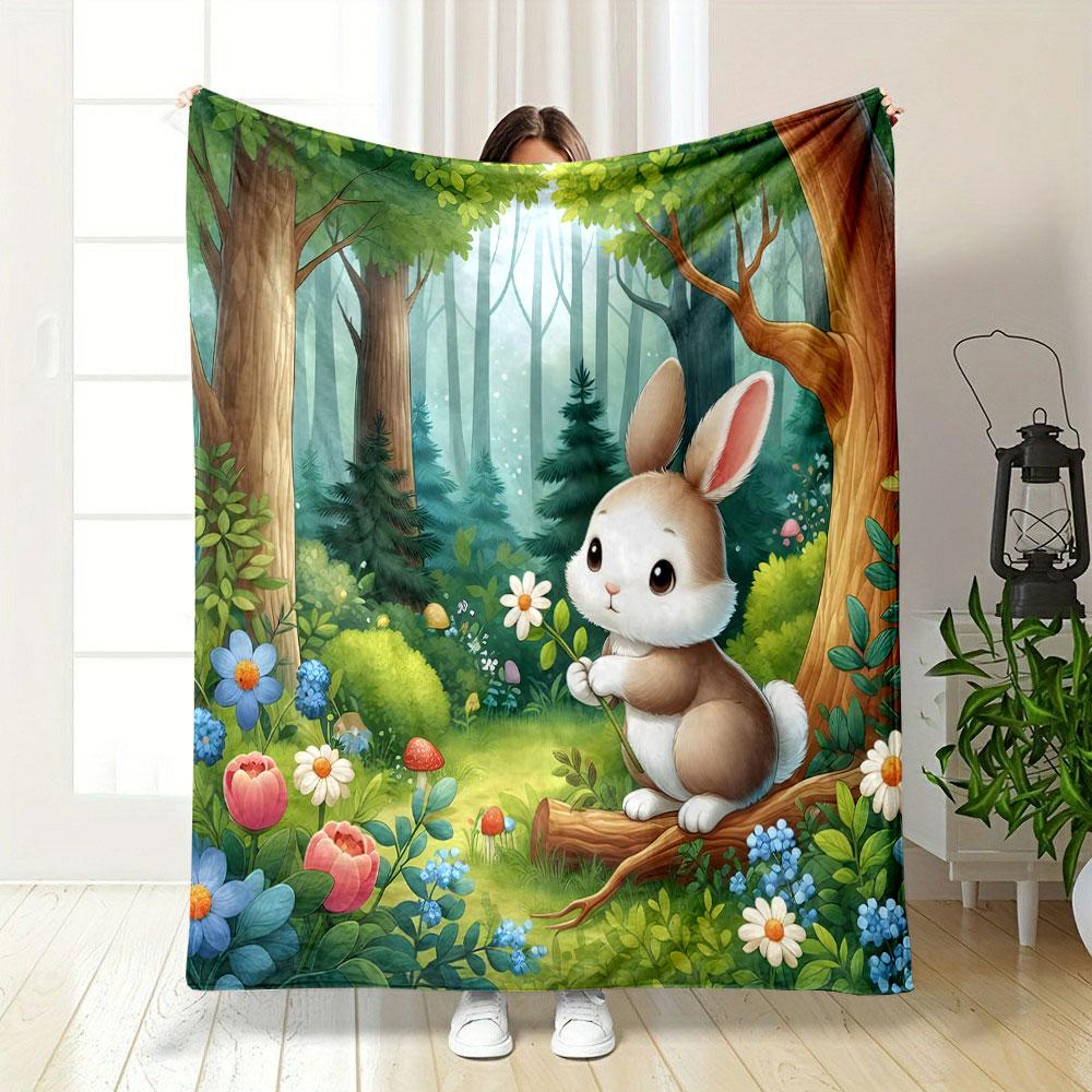 Cute Bunny In Enchanted Forest Print Blanket Soft and Cozy Perfect for the Living Room Bed Sofa or a Nap,gift