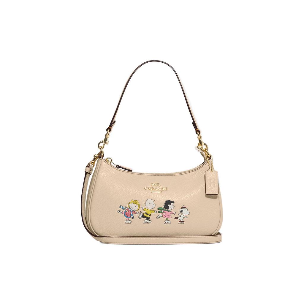 Coach X Peanuts Snoopy Collaboration Teri 24 Zipper Closure Snoopy And Friends Print Pebble Leather Underarm Bag Tote Shoulder Bag CE861-IMOQY