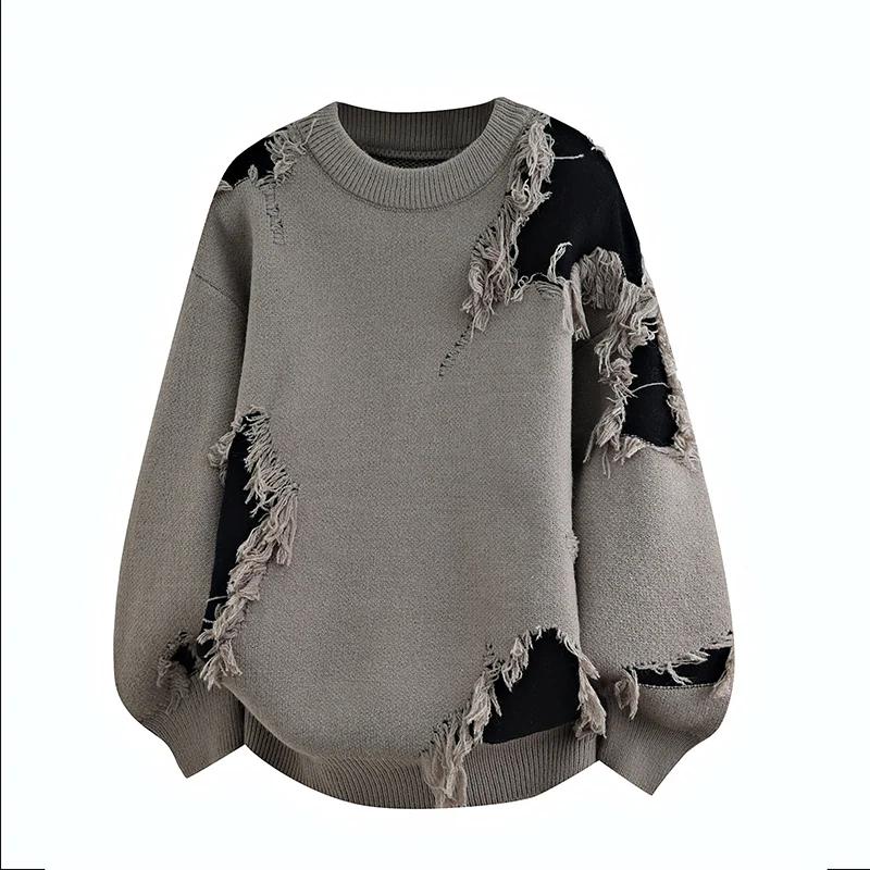 

Men Knitted Tassel Sweater Autumn Winter Men Casual Round Neck Pullover Men Warm Sweater Street Trend Sweater Man Undershirts XXL сірий