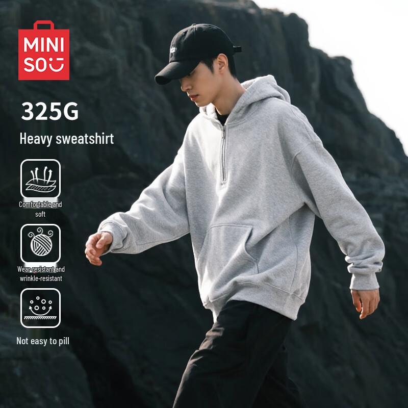 MINISO Men's Trendy Half-Zip Hooded Sweatshirt