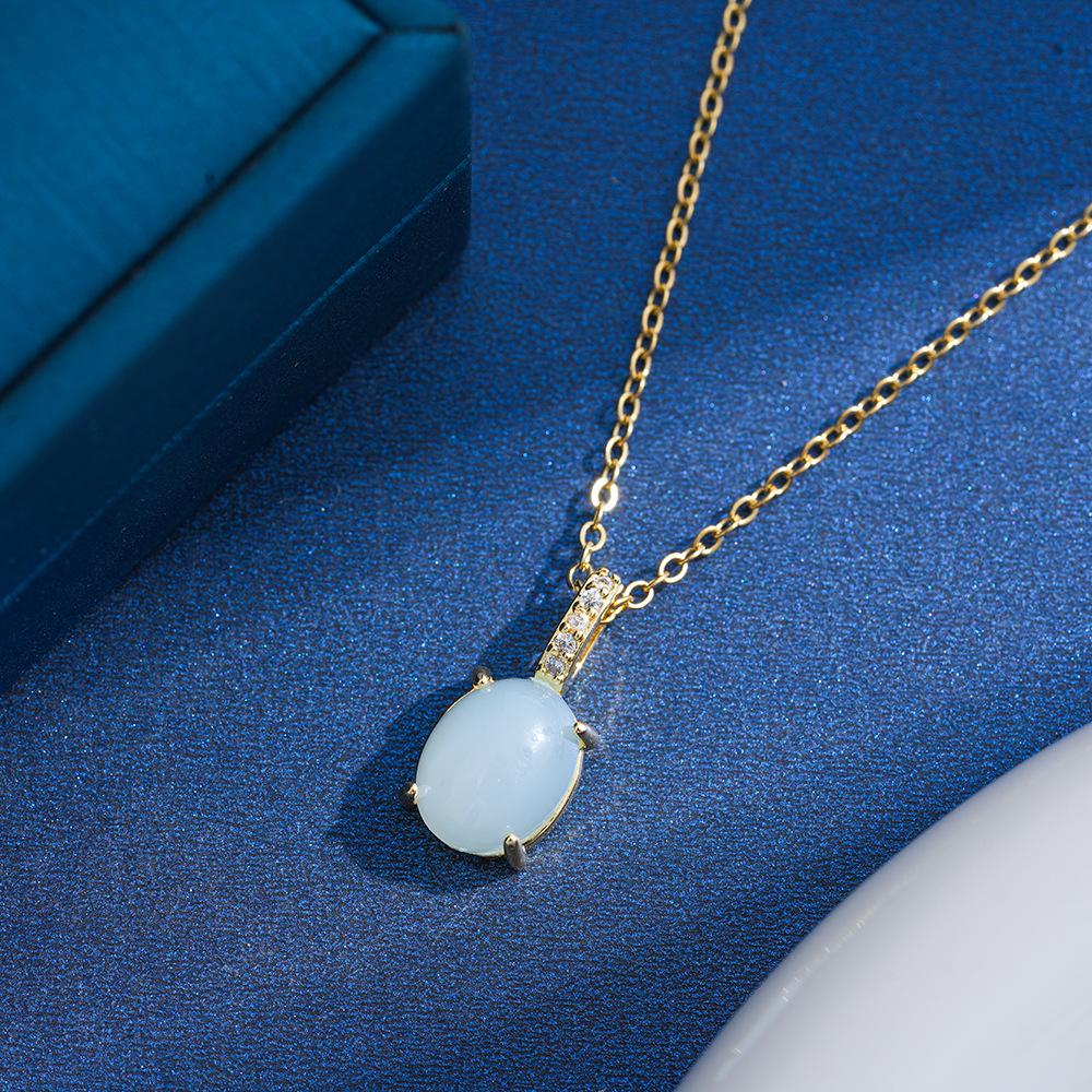 European Korean Style Water Drop Diamond Magnolia Crystal Necklace - Hibiscus Stone Pendant Inlaid Necklace