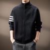 High-End American Trendy Men's 2025 Autumn/Winter Three-Stripe Knit Stand Collar Cardigan Sweater