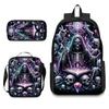 Skull Student Backpack Set Fashion Double Shoulder Bag Crossbody Bag Pencil Case Trendy Accessories Multifunctional School Bag