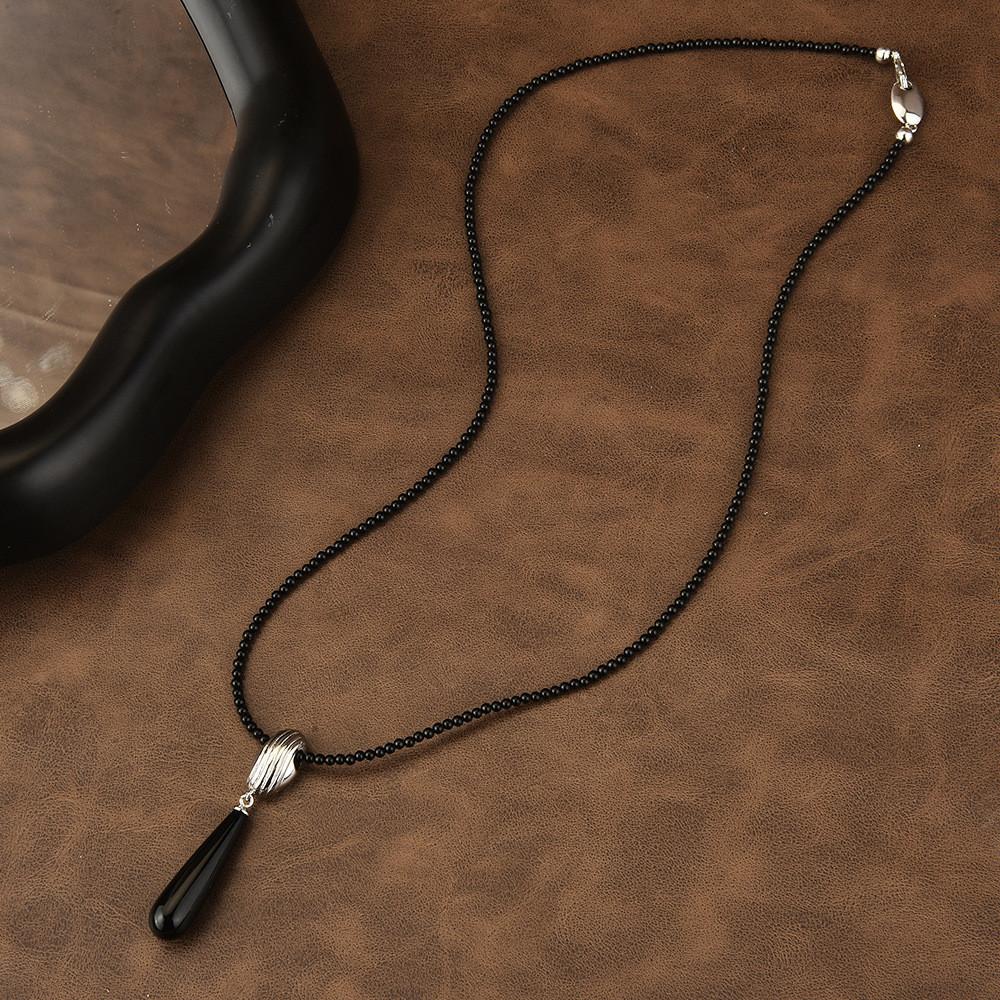 Contemporary Black Onyx Pearl Necklace With Exquisite Gemstone Inlays Geometry And