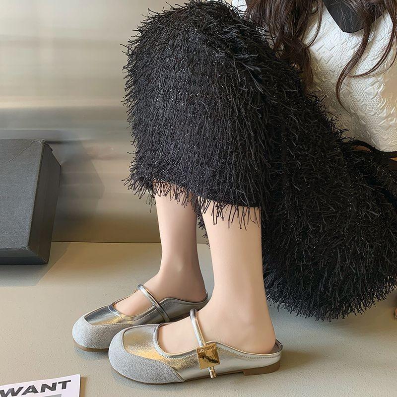 French bag head slippers women's 2025 new spring and autumn outer wear high-end single shoes temperament celebrity half drag versatile flat bottom