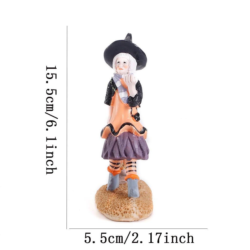 Halloween Witch Doll Resin Ornament Office Bedroom Desktop Charming Figurine Decoration Ornament Synthetic Resin Material