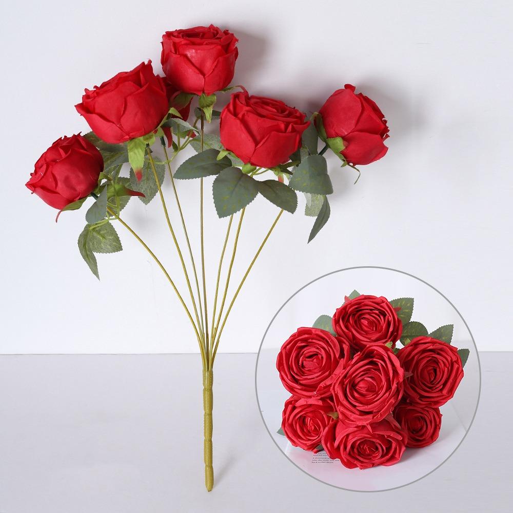 Multicolor Artifcial Rose Flower 7 Heads Photo Props Simulation Rose Flower DIY Green Leaves Faux Flower Rose Party Supplies