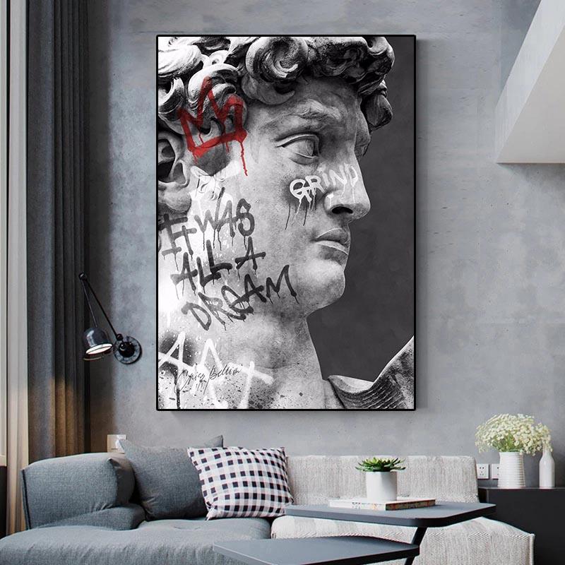 Rzeźba Davida Statua Malarstwo olejne Nowoczesne graffiti Sztuka Plakat i wydrukowany obraz ścienny do salonu