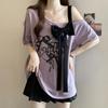 2025 Plus Size Off-Shoulder 3D Bow T-Shirt: Loose, Flattering, Short Sleeve Summer Top for Women