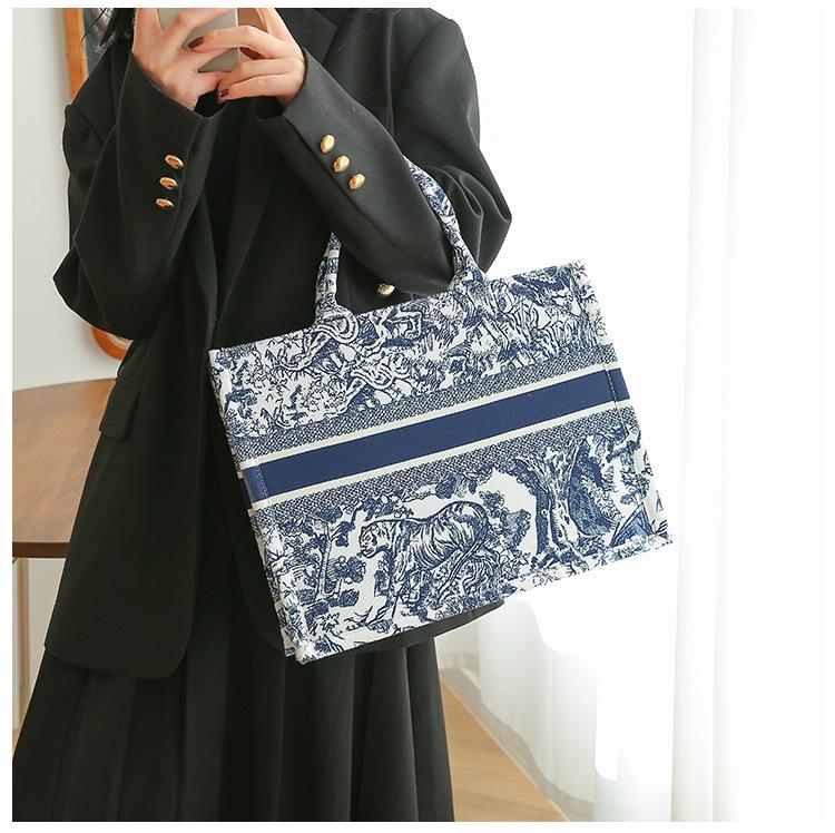 Toamnă/Iarnă 2025 Geantă Tote Canvas Damă de Mare Capacitate cu Broderie Jacquard Chinezesc