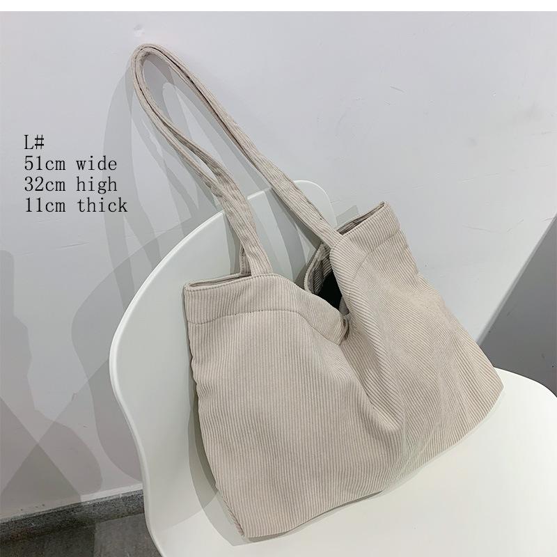Literary Lazy Corduroy Shoulder Women'S Bag Retro Large Capacity Shopping Bag Canvas Student Handbag