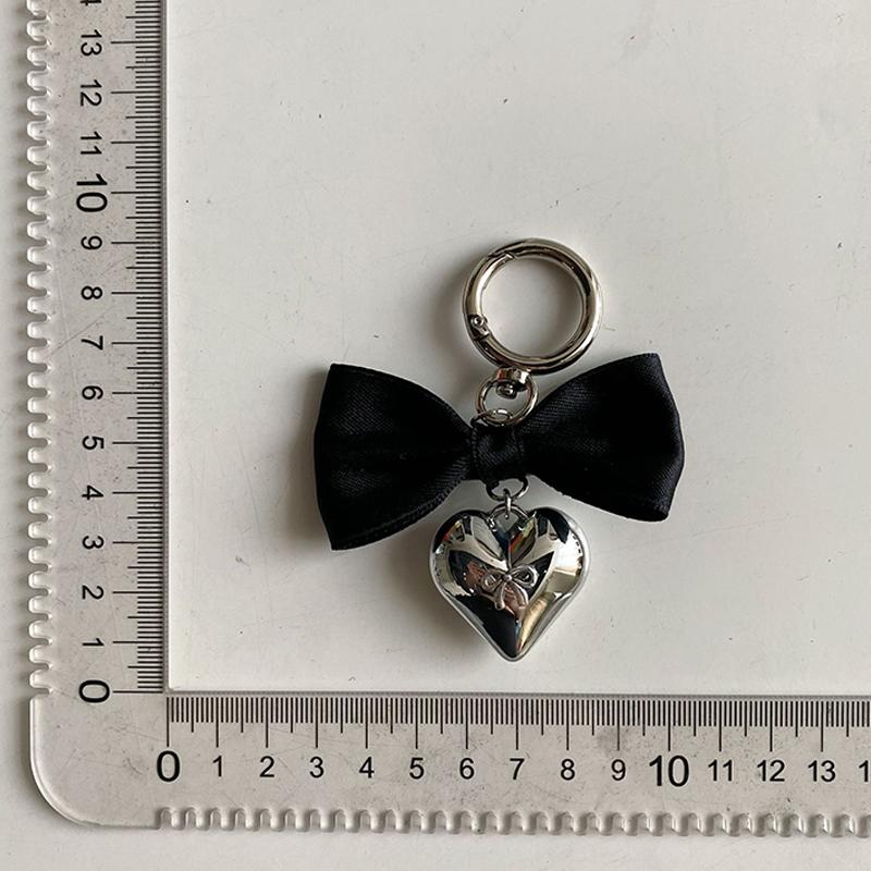 Pink Bowknot Key Chain Ins Style Silver Heart Phone Pendant Headphone Case Charm Bag Decor Car Key Ring