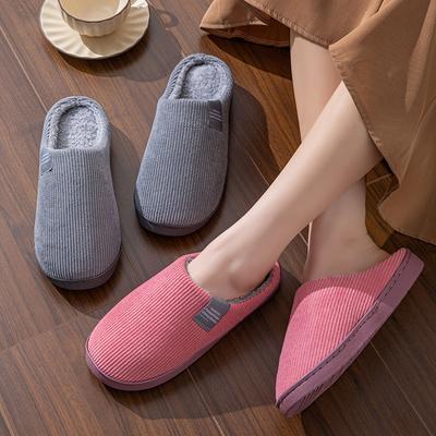 Trademark Vertical Corduroy Men and Women Couples Indoor Autumn and Winter Warm Half Pack Wooden Floor Cotton Slippers Cotton Shoes Confinement Shoes