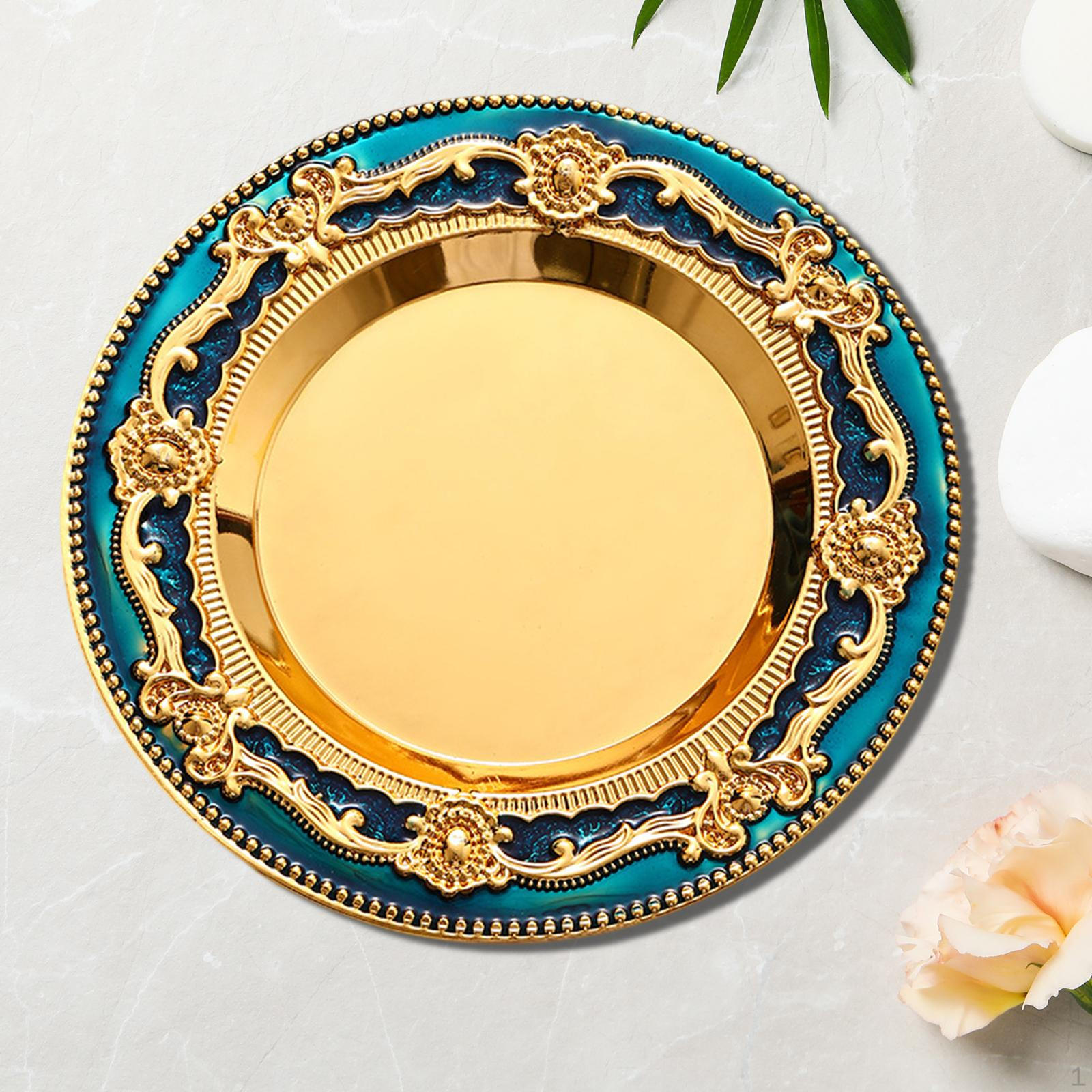 

Антикварная безделушка для украшений и свечей, винтажный сервировочный поднос Gold Blue