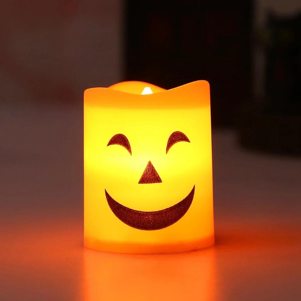 6Pcs LED Candle Light Battery Powered Pumpkin Skull Ghost Spooky Light Halloween Party Decora Ambiance Electronic Candle Lights