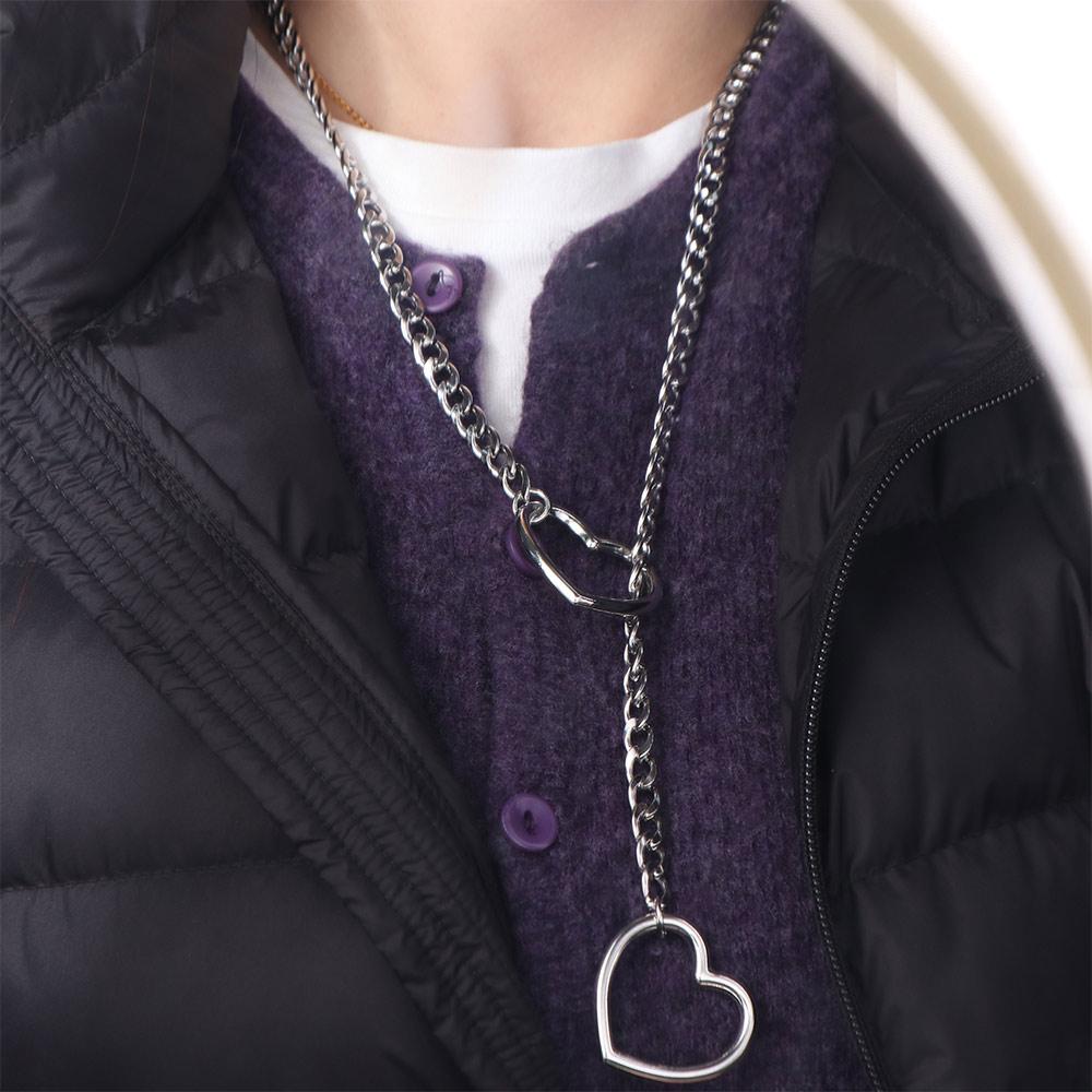 Adjustable Heart-shaped Necklace Stainless Steel O-ring Clavicle Chain  Party Wear