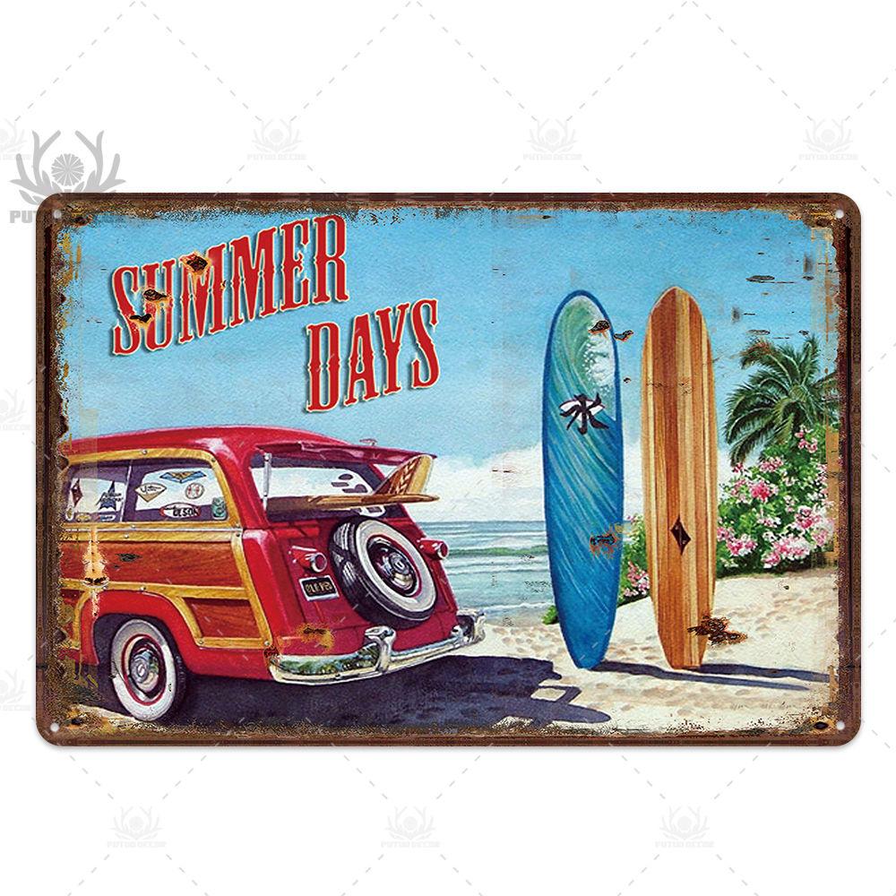 Beach Tin Sign Plaque Metal Vintage Summer Metal Wall Sign Beach Decor for Beach Bar Beach House Seaside Decorative Plate