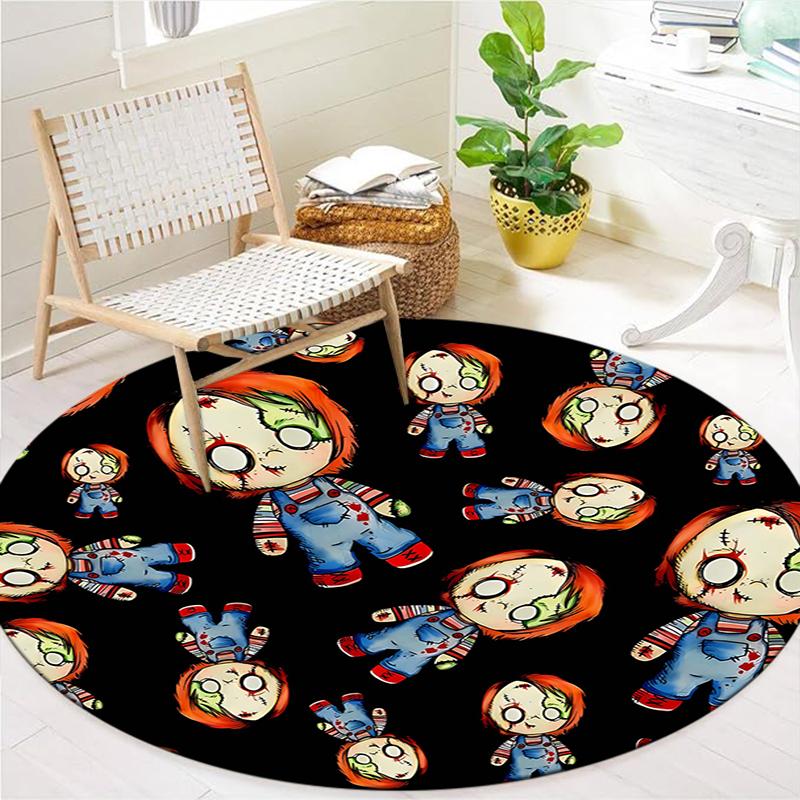 Alfombra Redonda Chucky, Alfombra para Sala de Estar, Dormitorio, Sofá, Sala de Juegos, Decoración, Alfombrilla Antideslizante para el Suelo