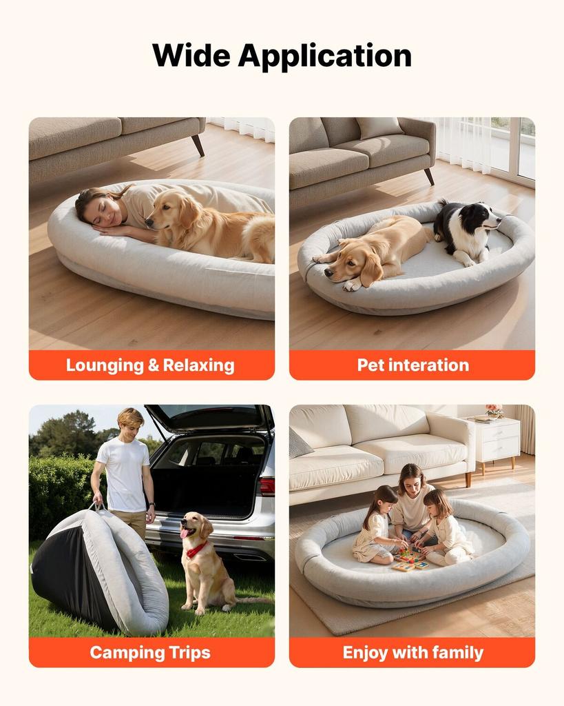 Human Dog Bed, 1780 x 1200 x 240 mm Orthopedic Memory Foam Human Sized Dog Bed, Humans Pet Beds with Side Pocket, Handle & Zipper, Removable