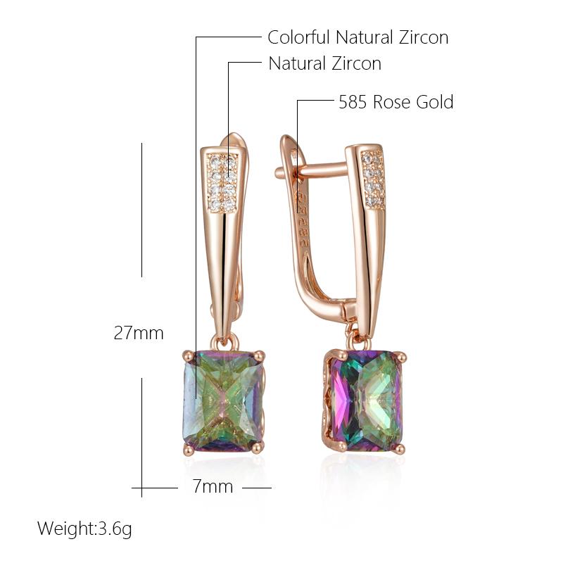 Rose Gold Color Drop Earrings For Women Unusual Square Colourful Natural Zircon Accessories Daily Fine Jewelry