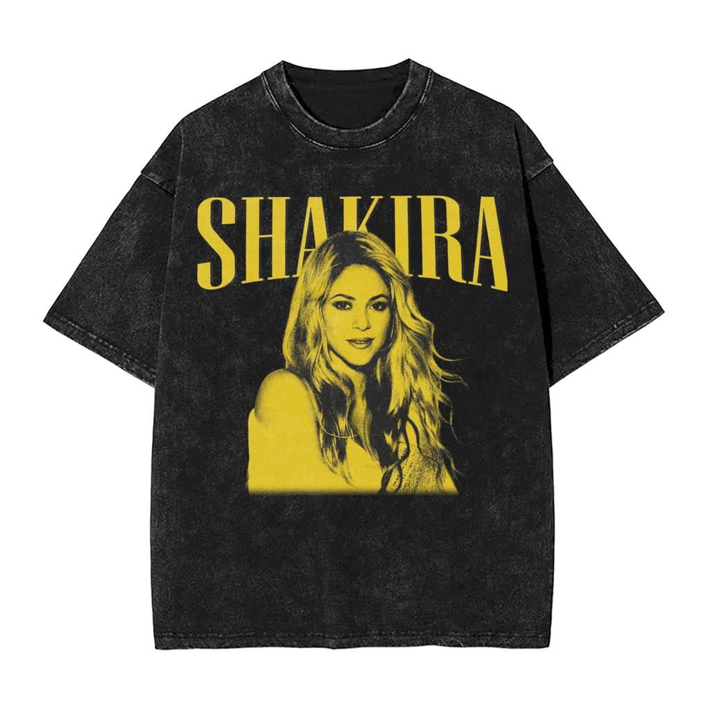 Gewaschene T-Shirts Sängerin Shakira Hip Hop Vintage T-Shirt Harajuku Streetwear 100% Baumwolle Sommer Oberteile T-Shirts für Damen