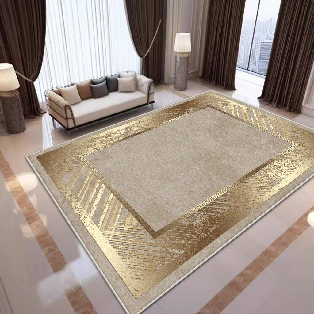 Luxury Golden Border Live Room Rug Big Size Soft Foldable Room Decor Bedroom Carpet Machine Washable Sofa Table Mat Customizable