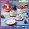 12oz Mushroom Coffee Mug with Lid and Saucer Ceramic Water Cup for Tea Hot Chocolate Breakfast Home Water Kettle Birthday Gift
