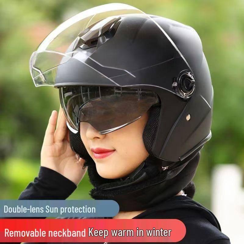 Unisex Electric Vehicle Half Helmet: Cold-Resistant with Detachable Neck Gaiter and Double Visor Protection
