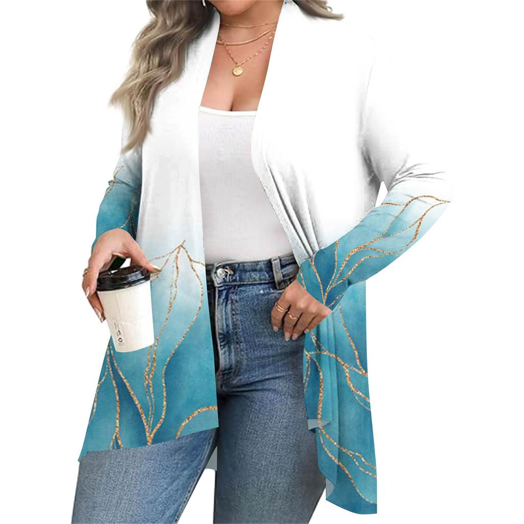 Cárdigan de Punto de Largo Medio para Mujer con Estampado Casual de Moda Otoño e Invierno de Manga Larga