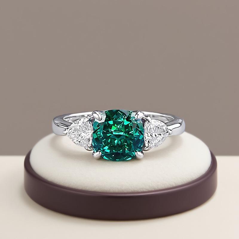 Hui Zhiyi S925 Silver Ice Flower Cut Ring with Paraiba Tourmaline and 2-Carat High Carbon Diamond