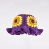 Korean Sunflower Lotus Leaf Brim Handmade Crochet Wool Basin Hat Women'S Autumn Winter Warm Sweet Knitted Bucket Hat