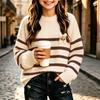 Kids Striped Knit Sweater Round Neck Pullover Top for Casual Everyday Wear