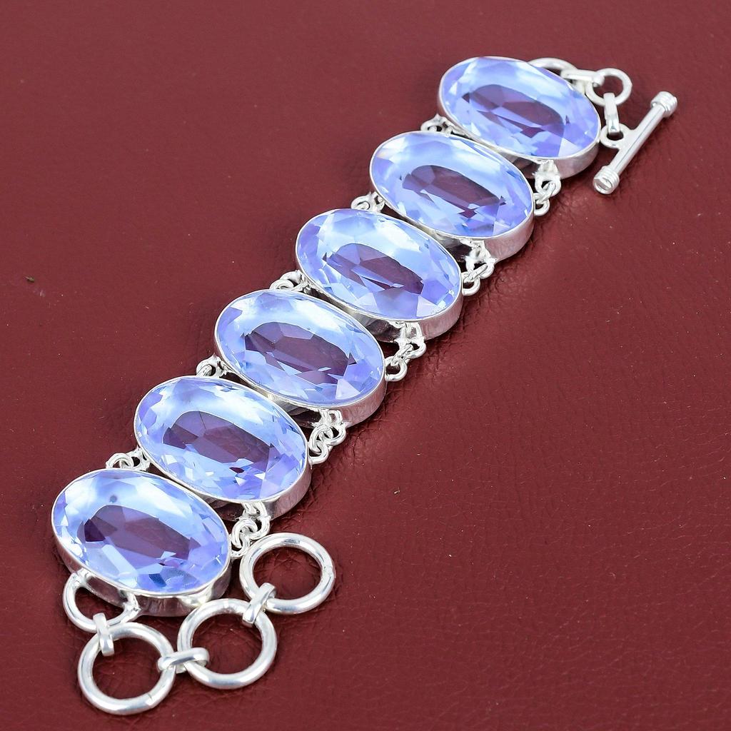 Faceted Tanzanite Quartz Bracelet Genuine Gemstone Bracelet 925 Sterling Silver Bracelet Adjustable Chain Bracelet Handmade Jewelry for Gift