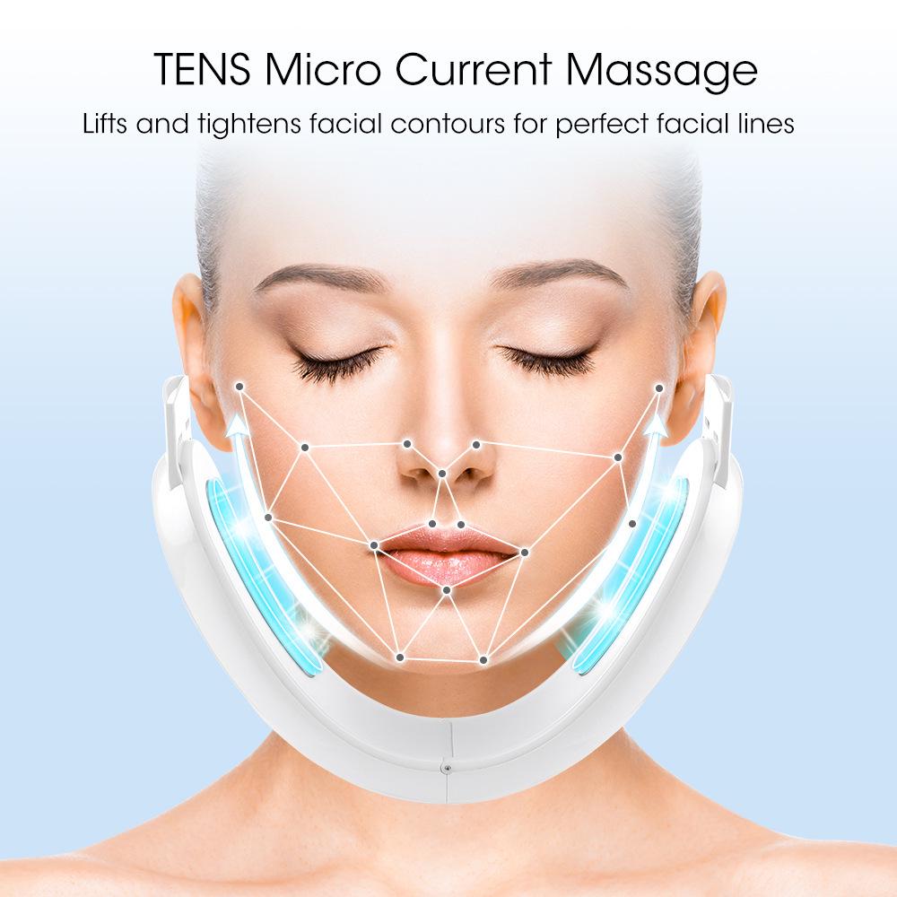 Remote Control EMS Beauty Device: LED Light Therapy and Microcurrent Massager for Facial Contouring and Double Chin Reduction