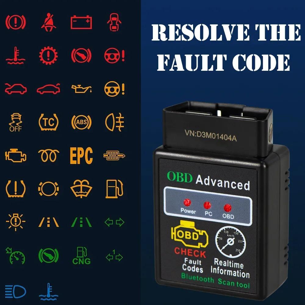 OBD2 Bluetooth ELM327 Auto Engine Diagnostic Scanner OBDII Scan Tool Compliant Vehicles Fault Diagnosis Tester Interface Scanner