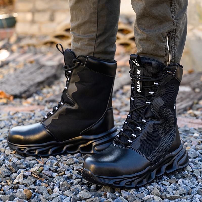 Men Work Boots Steel Toe Shoes Safety Boots Puncture-Proof Protective Shoes Indestructible High Top Sneakers Anti-slip Breathabl