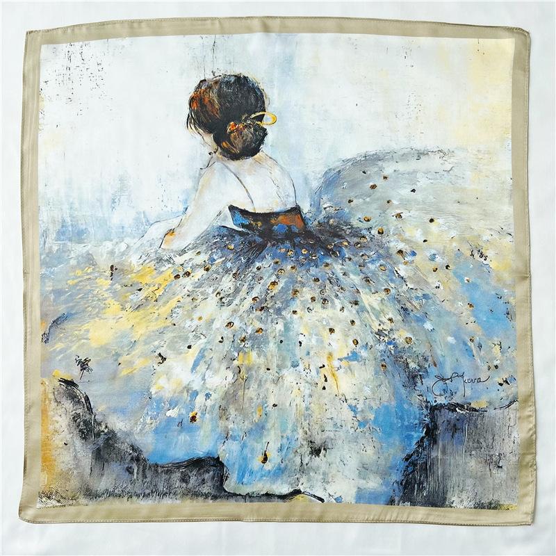 53*53 см квадратный шелковый шарф женский модный принт маленький шейный платок офисный — фото 6