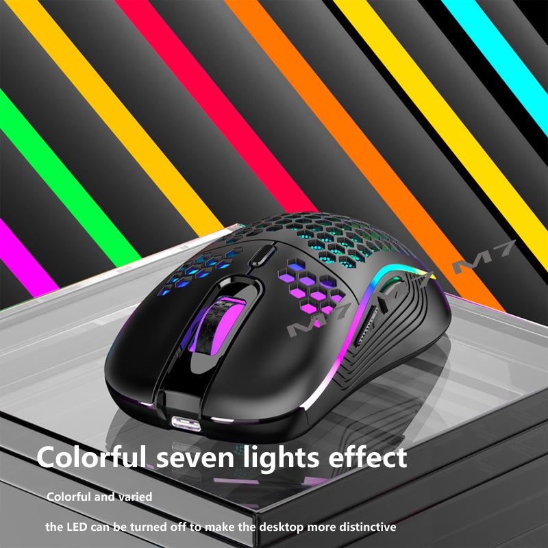 RGB Luminous Gaming Mouse with Wireless Hollow Honeycomb Design, Lightweight and TYPE-C Wired Charging.