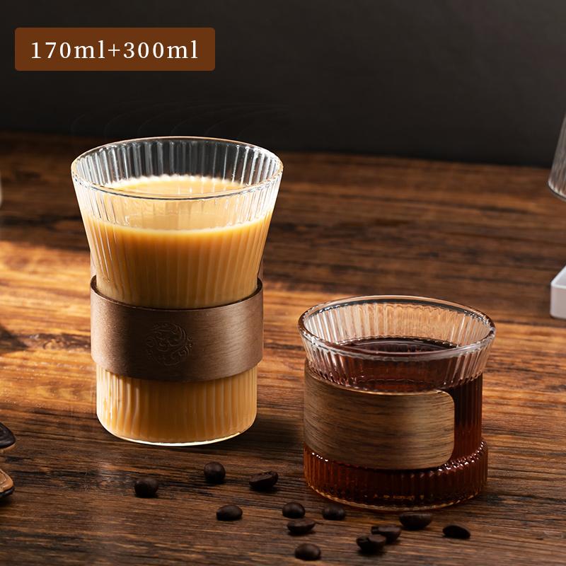Hammer Patterned Glass Cup For Coffee Wood Ring Tea Cup Master Cups Small Kung Fu Set Tea Drinking Coffee Tea Mug